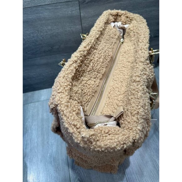 Steve Madden BCRUSH Brown Teddy Tote Bag Sherpa Oversized B000416 - Picture 7 of 9